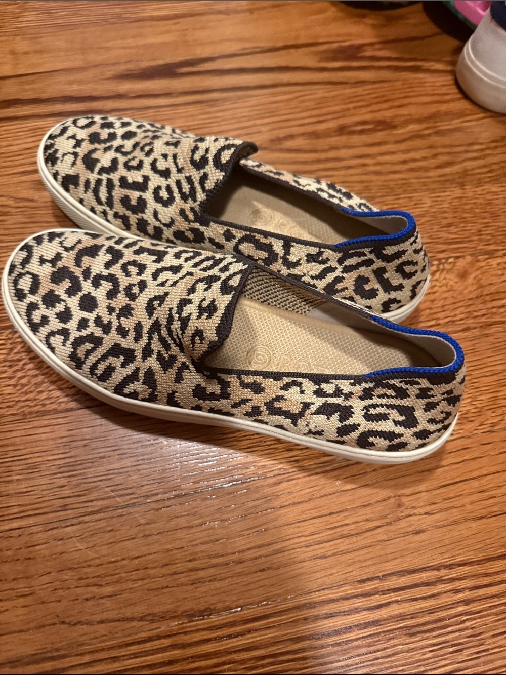 Rothy's Leopard Print Slip-On Sneakers with Blue Trim